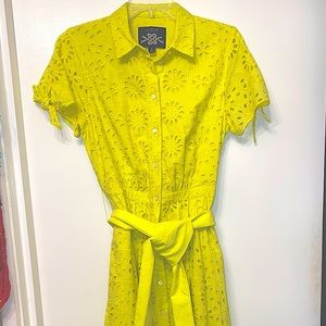 Size 6 JCrew yellow eyelet lace daisy patterned dress with sash belt